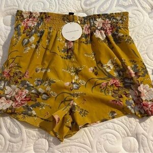 Floral Mustard Women’s Elastic-Waist Shorts
